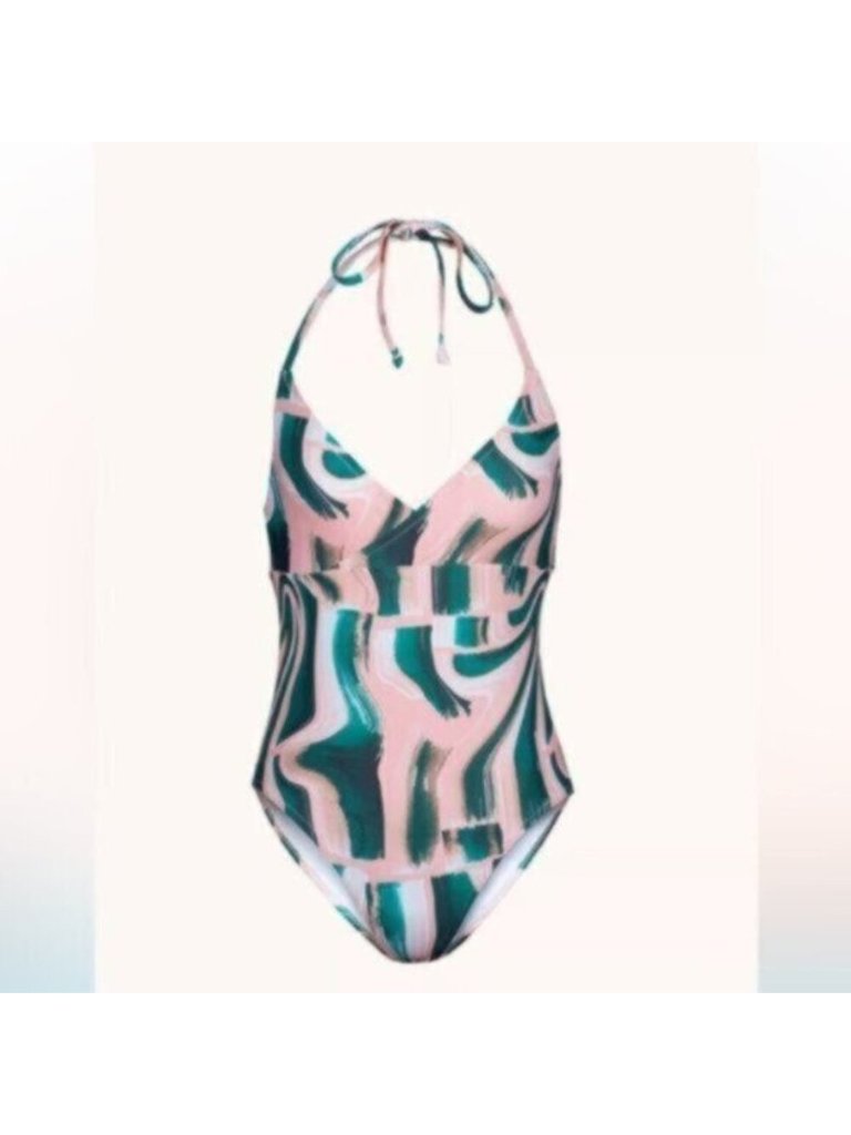 Nwt Lively Green & Pink Swim Halter One Piece Bathing Swimsuit Size Large